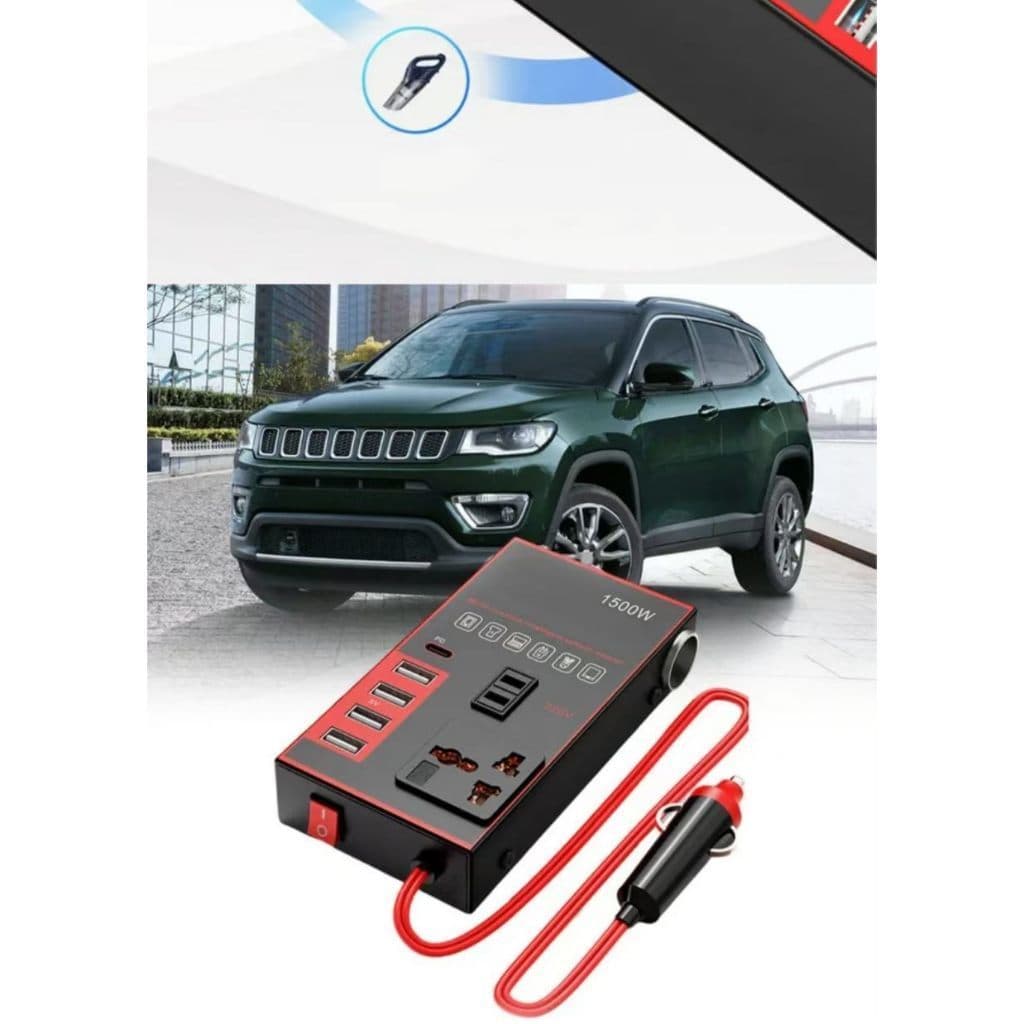 Inversor De Potência Para Carro 12V / 24V A DC 110V/220v 4 Usb 1 Usb-C  1500 W