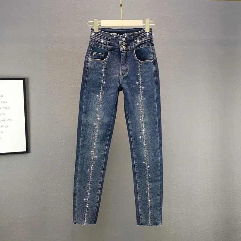 [Estilo mais vendido] Calça Jeans feminina com diamante de venda quente, calça Skinny justa justa, estilo calça lápis el