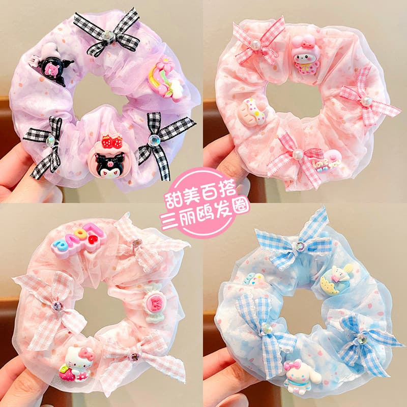 Novo Kuromi crianças acessórios para o cabelo meninas Scrunchy laço de cabelo não machuca o cabelo elástico menina laço