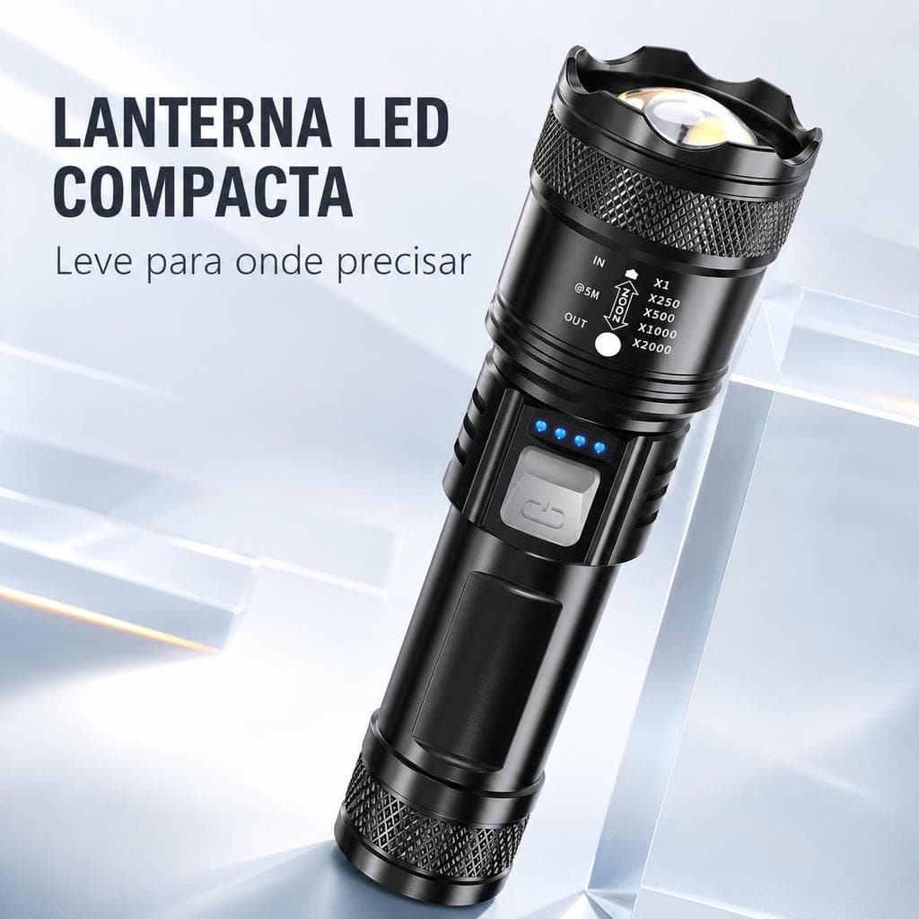 Lanterna Tática LED 75W Recarregável USB Zoom 5 Modos 26650 Camping Pesca Emergência