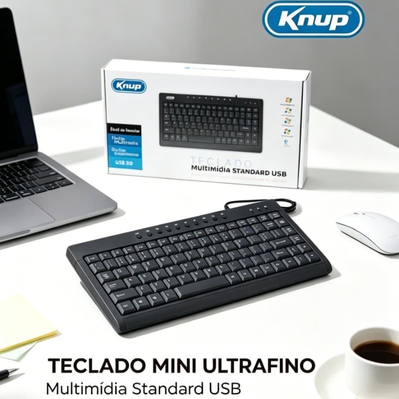 Teclado Mini Slim USB 2.0 Multimídia Ergonômico Design Compacto com 10 Teclas de Atalho Digitação Confortável Notebook