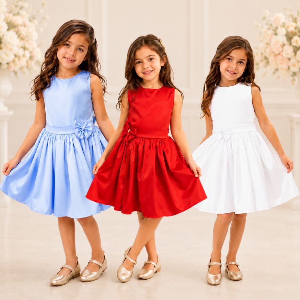 Vestido Infantil Social Menina com Laço Removível Festa Aniversário Casamento