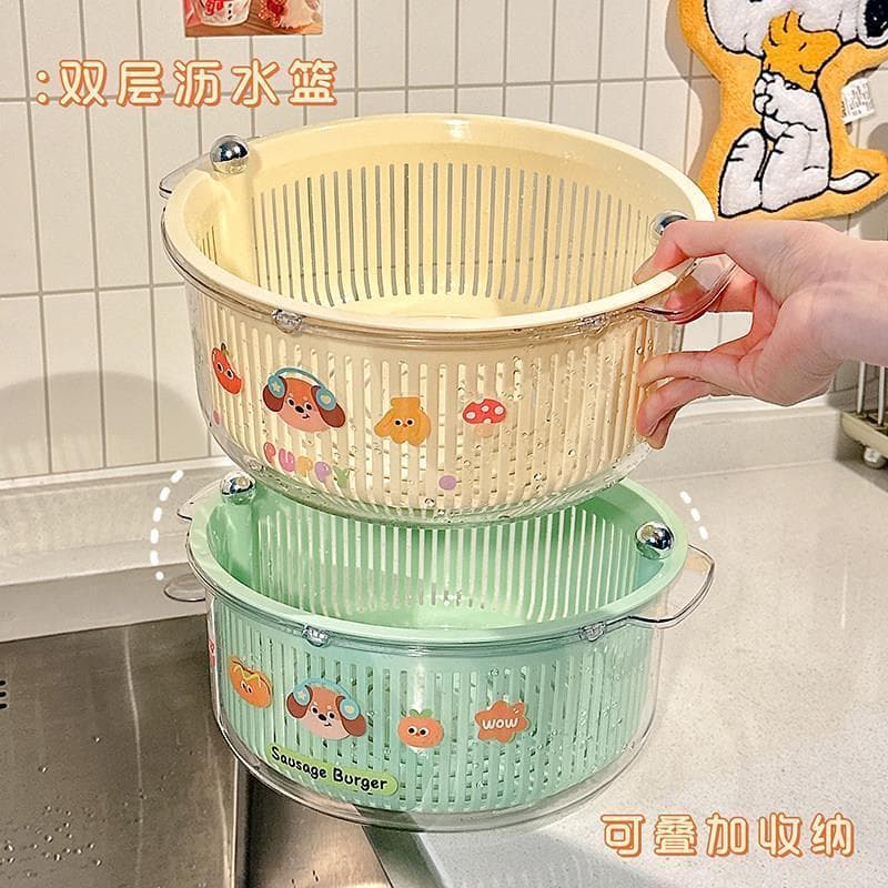 Cesta de drenagem novo estilo lavagem frutas bonito alto valor grande dupla camada prato frutas cesta vegetal cozinha la