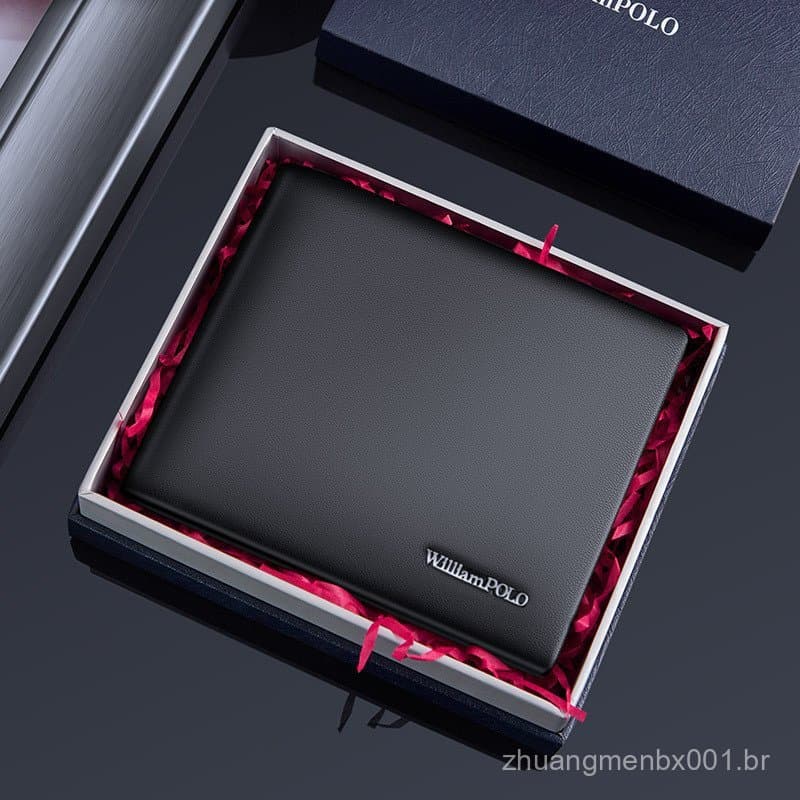 Carteira masculina com acabamento de alta qualidade, carteira curta de couro genuíno premium, carteira masculina elegant