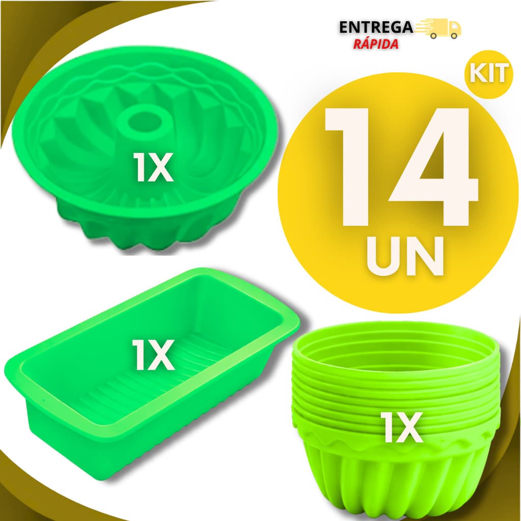 Kit Formas de Silicone -1 Forma Pão,1Forma Bolo ou Pudim,12 Forminhas Cupcake Forma Silicone