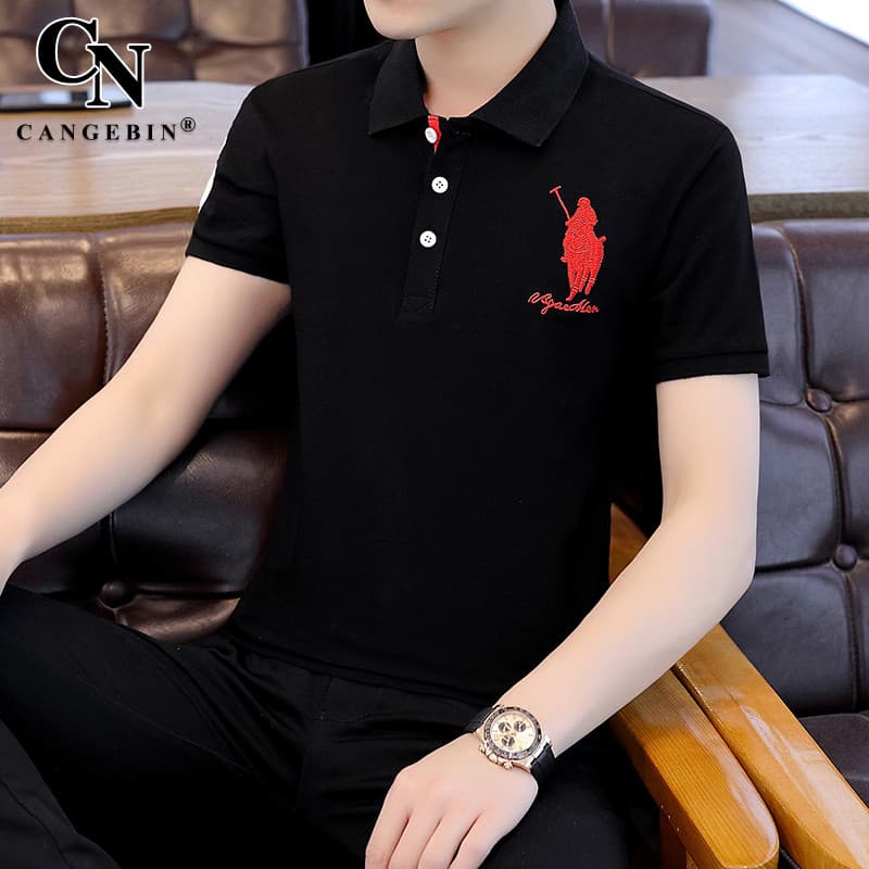 Camiseta polo de manga curta masculina verão seda gelo algodão puro com gola 2025 novo estilo meia manga marca genuína H