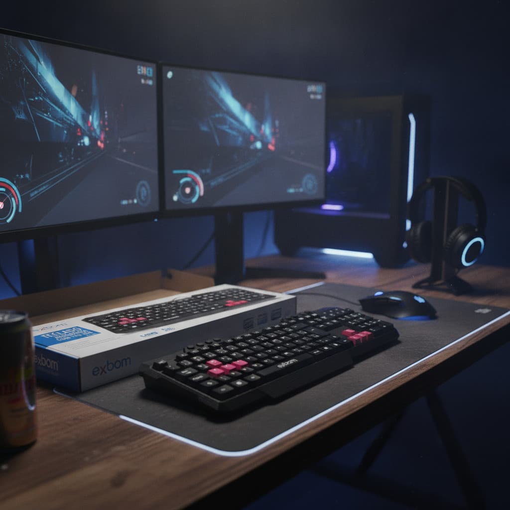 Teclado Semi Mecânico Exbom USB ABNT2 Multimídia Plug & Play para Games e Escritório