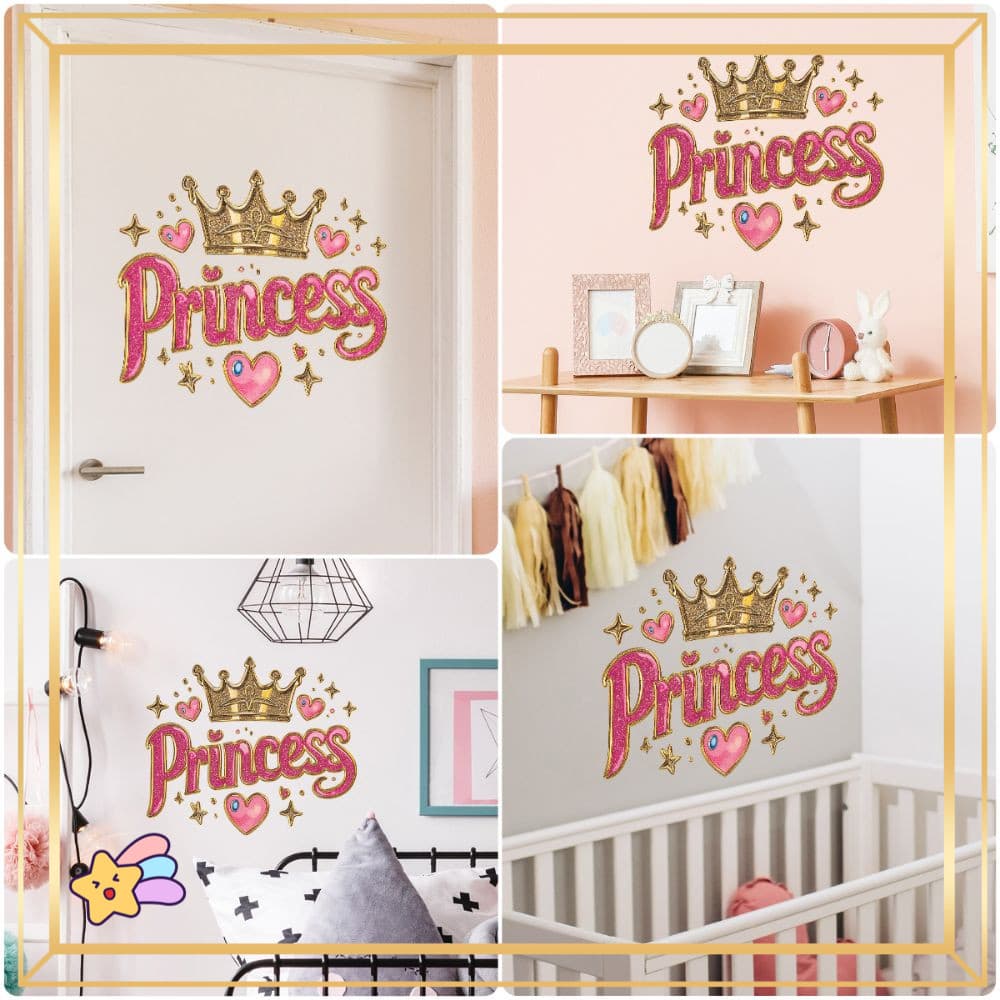 PETS1 Decalques De Parede De Princesa , Adesivo Autoadesivo Coroa De Desenho Animado , Cor Rosa