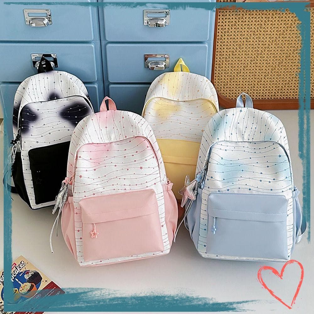 Mochila MIHAN , Bolsa Escolar Multicolorida De Lona , Cinto Ajustável Com Padrão Estrela De Viagem De Grande Capacidade
