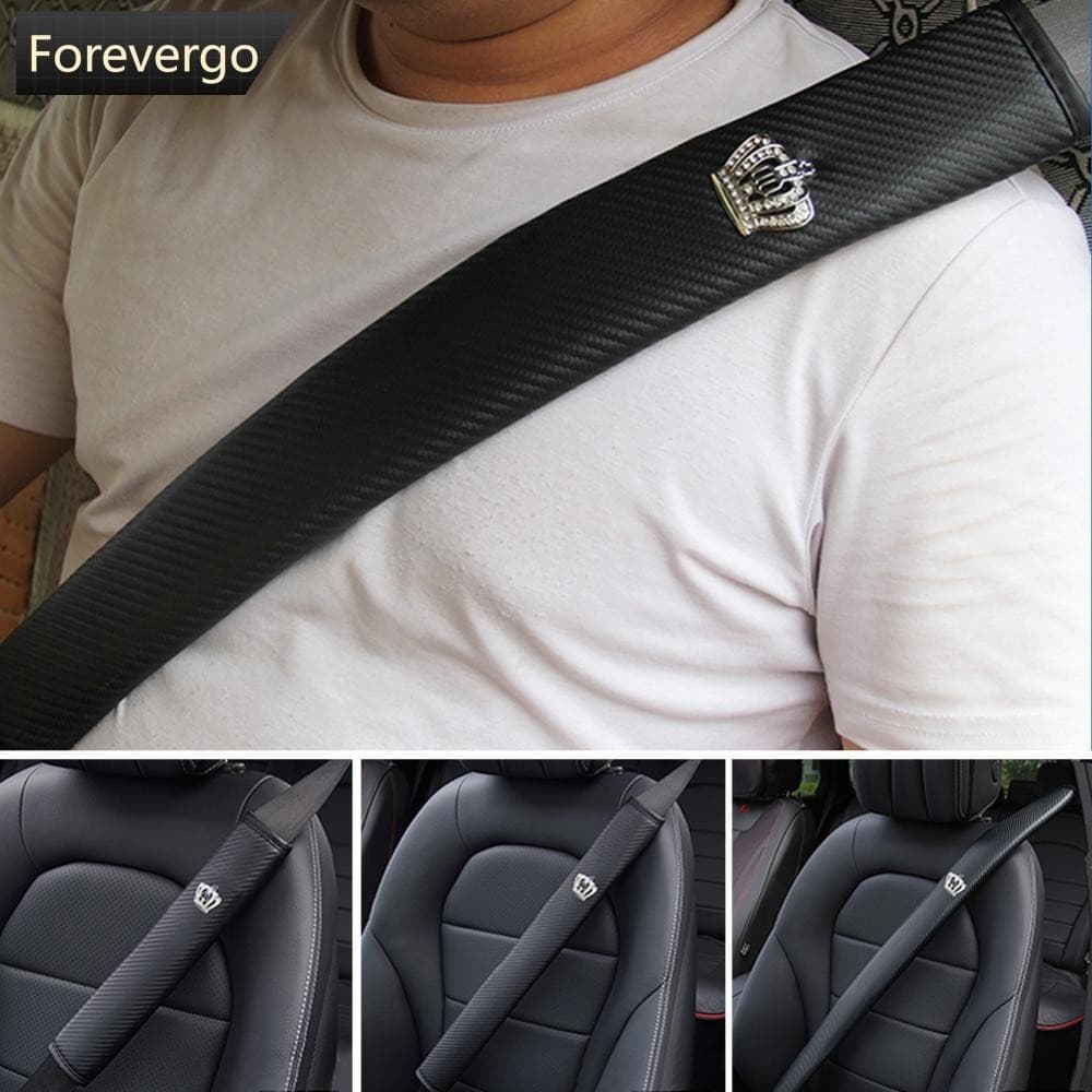 FOREVERGO 30/50/75cm Couro De Fibra Carbono Cinto De Segurança Do Carro Capa Ombro Estilo Interior Acessórios Com Coroa