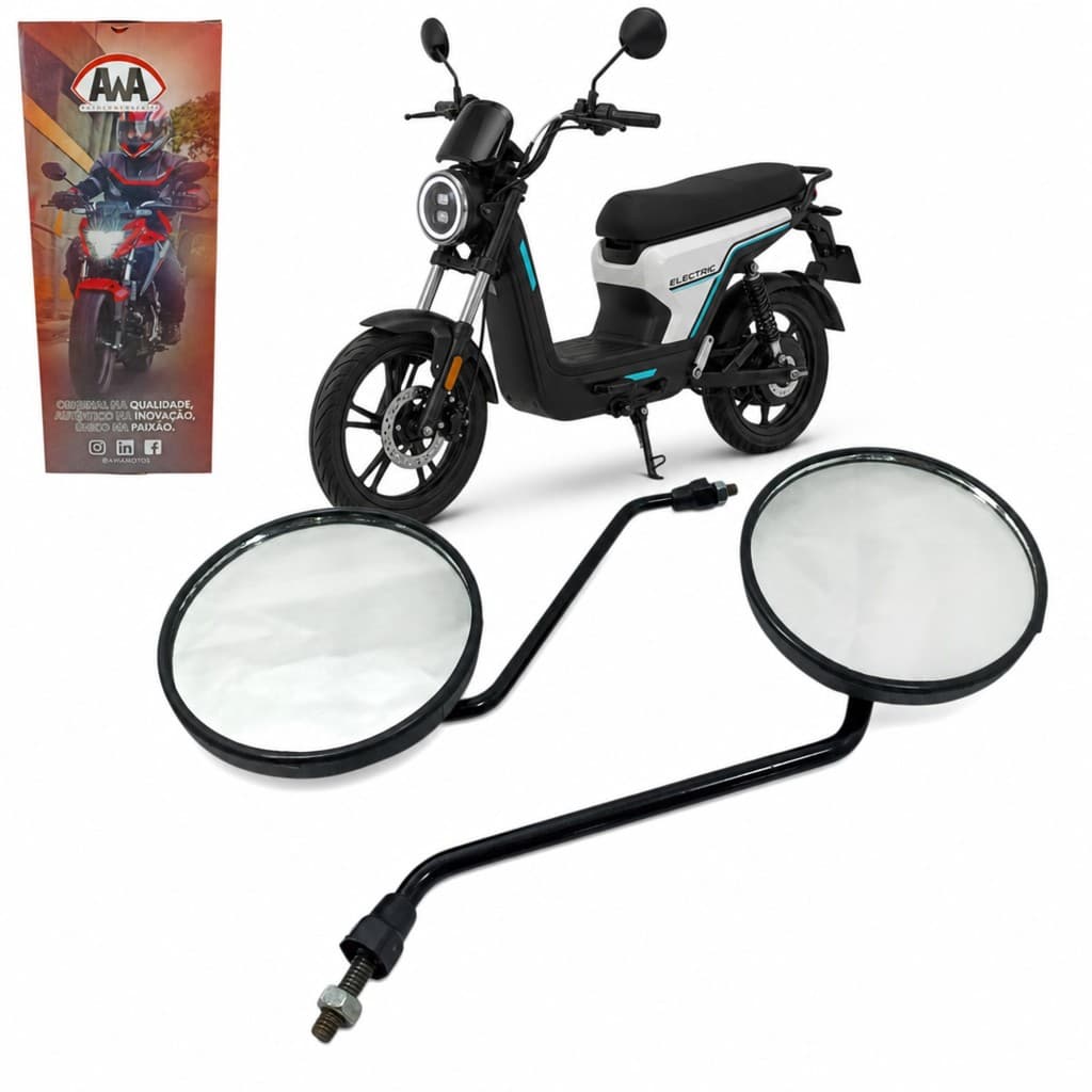Par Retrovisor Moto Elétrica Scooter M8 Redondo Preto Espelho Retrovisor Rosca Direita Para Moto
