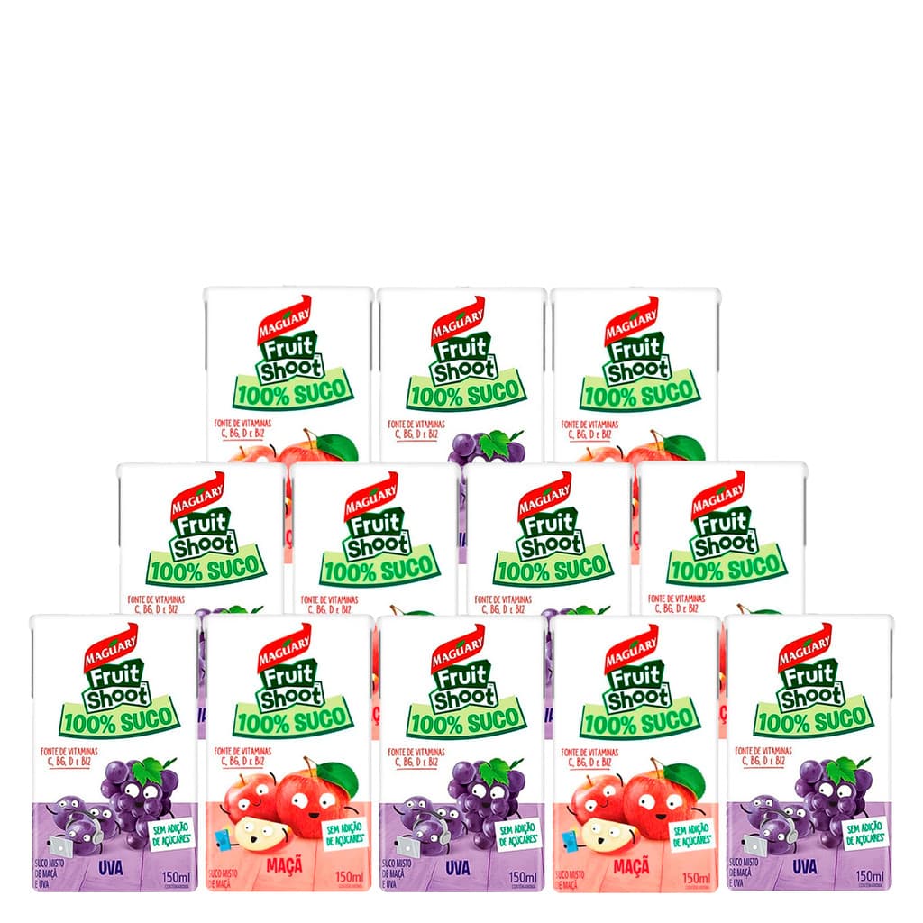 Kit Sucos Sortidos Fruit Shoot 100% Maçã e Uva 150ml