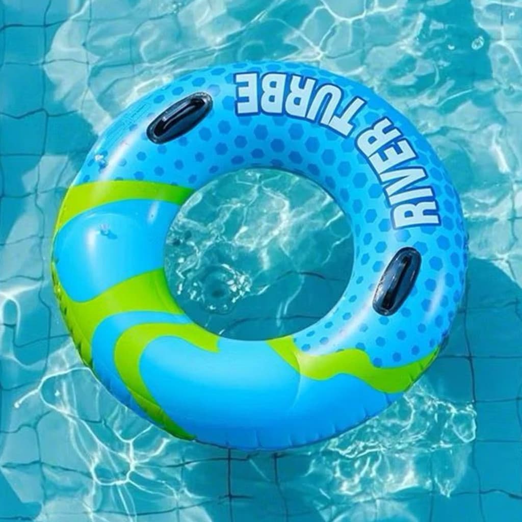 Boia para adulto com alça e apoio de cabeça, azul, com inscrição, 80/90/100cm