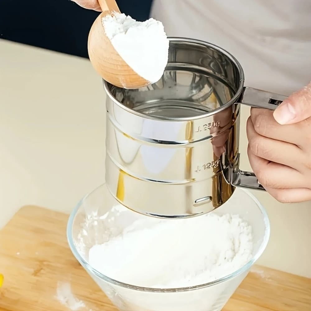 Peneira de farinha portátil, peneira de farinha portátil semiautomática de aço inoxidável, farinha de cozinha prensada à