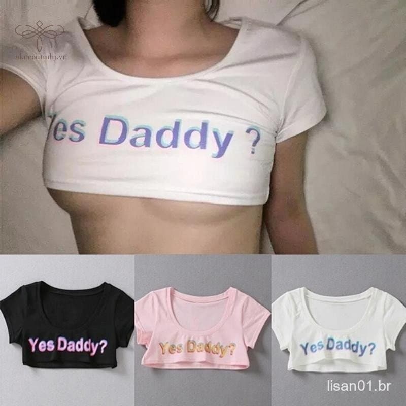 Lu Camiseta Feminina Com Estampa De Letras Manga Curta Yes Daddy Cropped Para Corrida tinhj