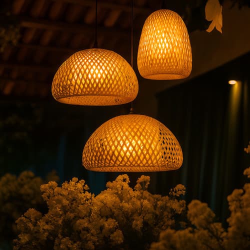 Luminárias Pendentes Teto Composição de Lustres Natural Artesanal de Bambu 03 unidades