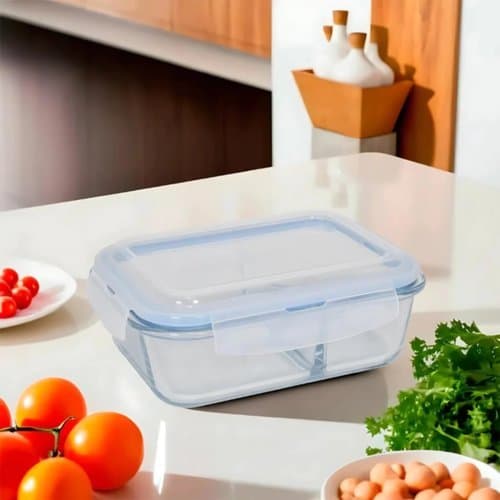 Pote Hermético Vidro Retangular Divisória 1040ml Conservação Armazenamento Cozinha