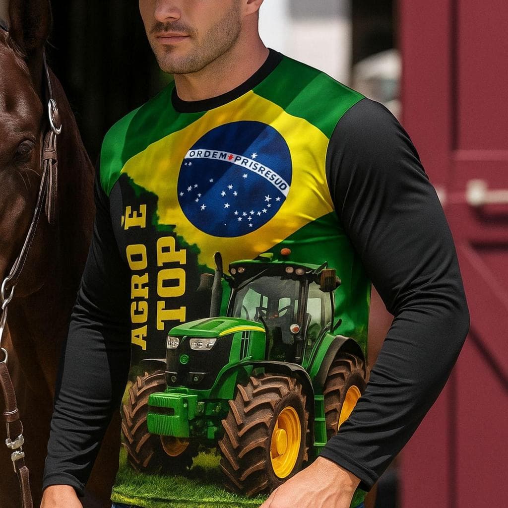 Camiseta Camisa Masculina/Feminina UV Estampa Agro Rural Trator Proteção Solar UV