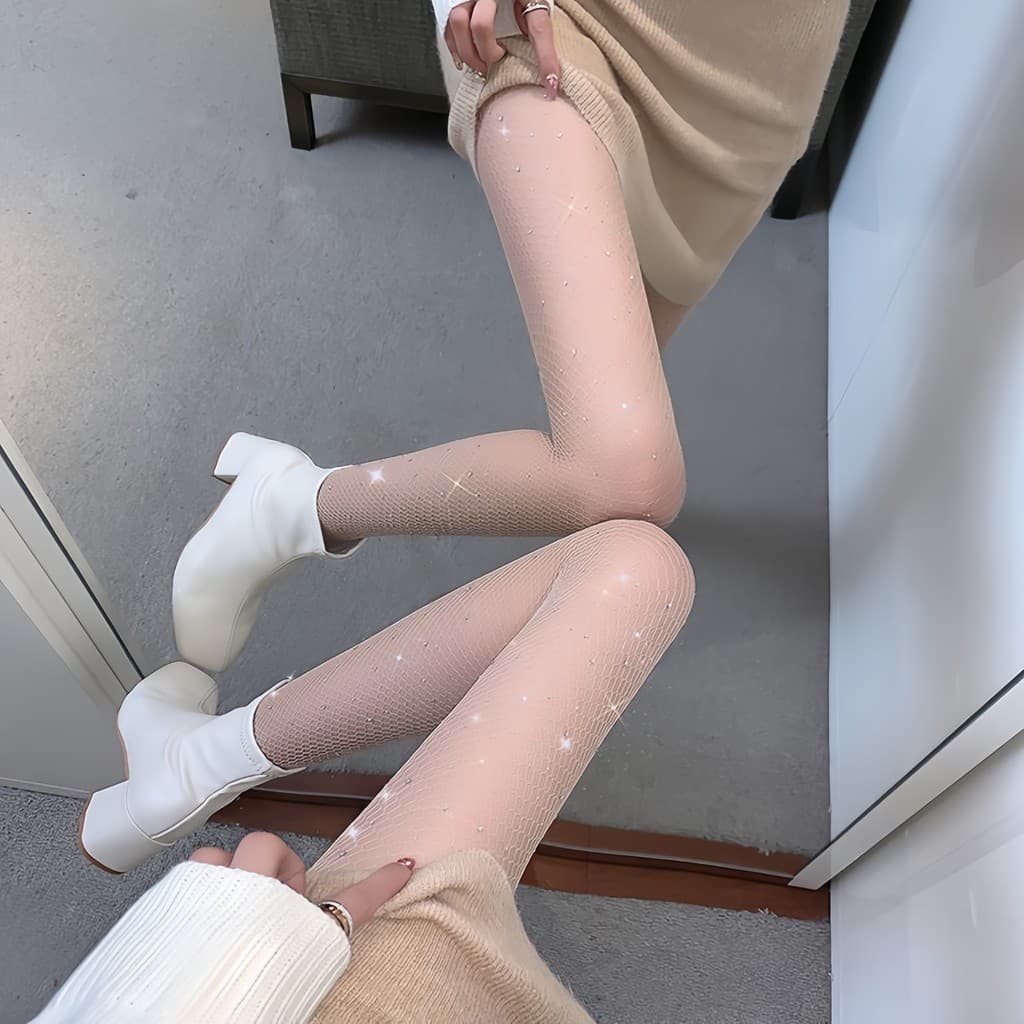 Meia Calça Branco Meia de Rede com Strass Sensual Cintura Alta Respirável Confortáve Ultrafina Fantasia-Suave Meia Calça