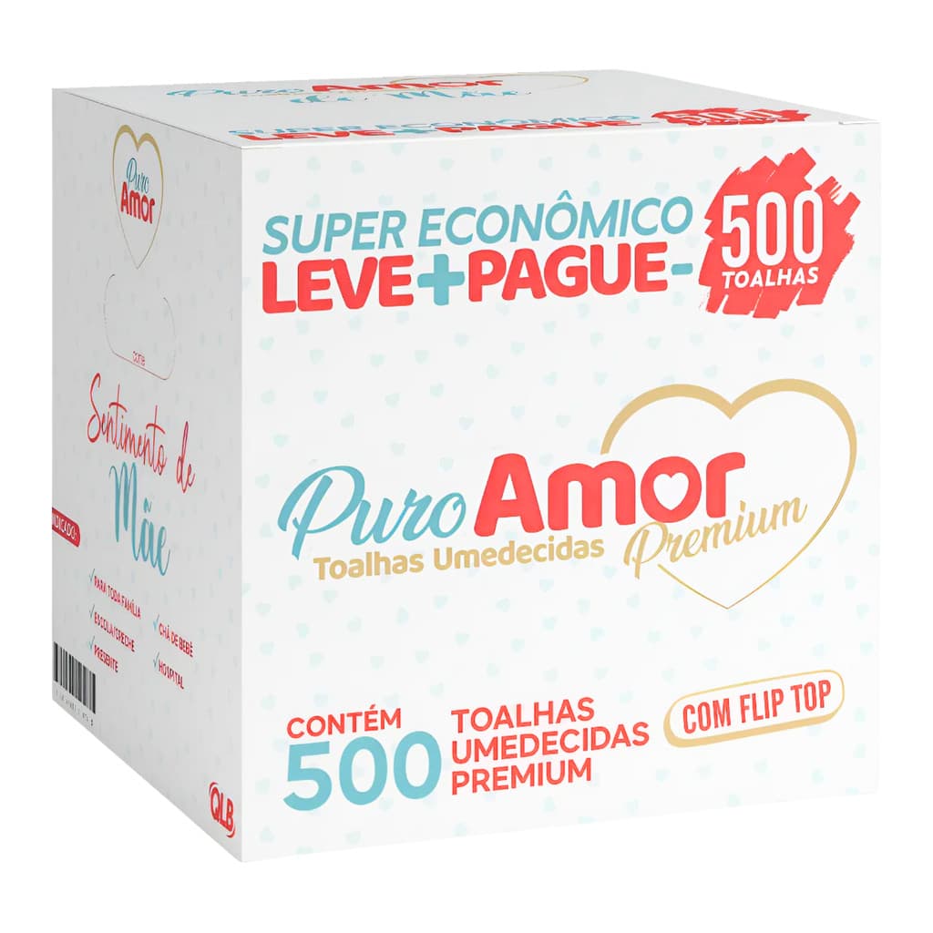 Toalhas Umedecidas Puro Amor Premium Box 500 Toalhas