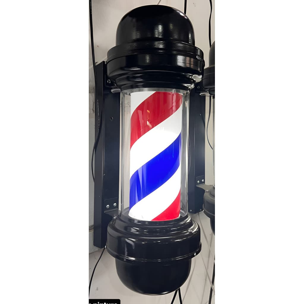 Barber Pole 50cm Preto Por Fora E Colorido Por Dentro