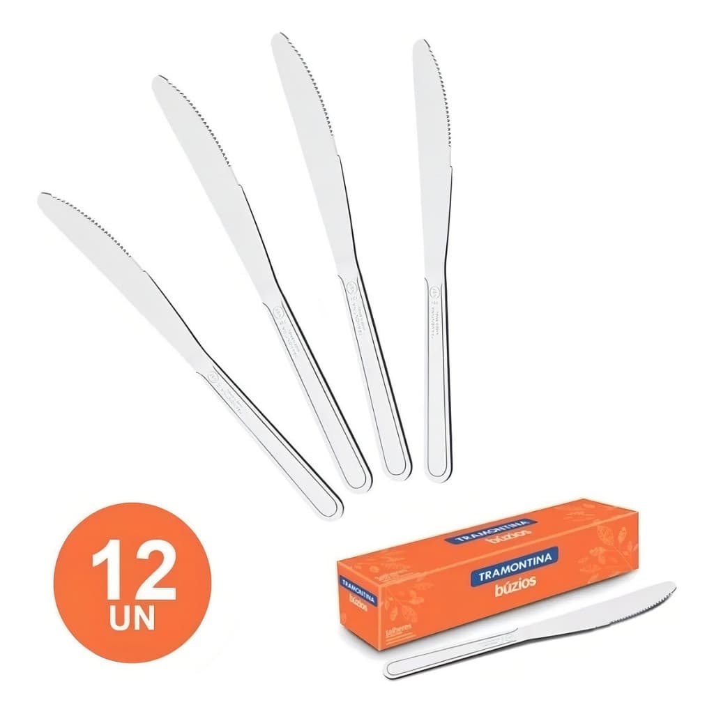 Kit De Facas De Mesa Modelo Búzios Em Aço Inox Tramontina Para Jantar Talheres Sem Ponta