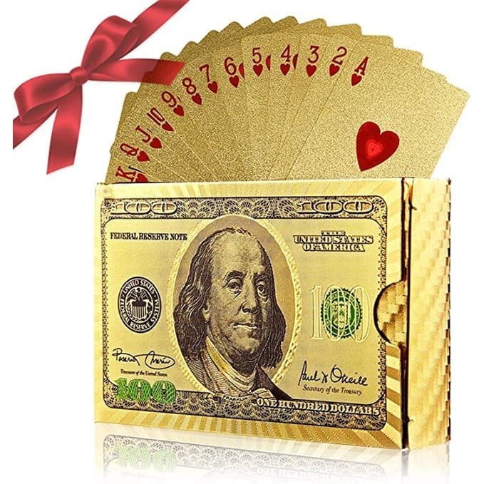 Baralho Dourado Dolar Folheado A Prova D'agua Poker Truco Cartas Jogos Para Para Festa