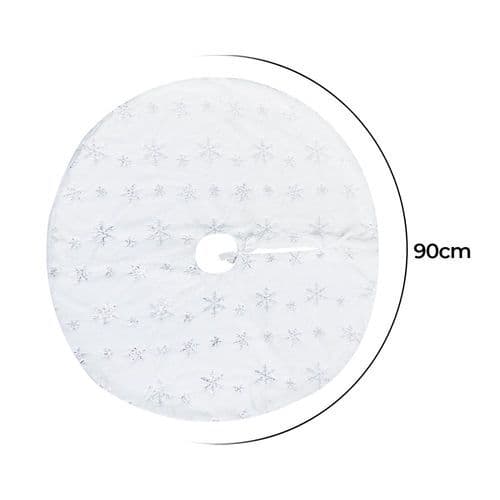 Saia Natalina Veludo Branco Flocado Detalhes Dourado Prata 90cm Árvore Natal Enfeite Ornamento Decoração Festiva