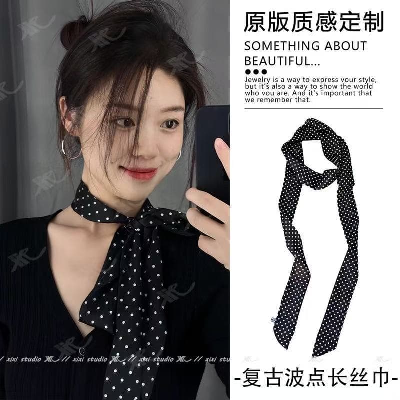 Ins estilo versão coreana preto bolinhas lenço de seda estreito High-End sentimento arco fita All-Match gravata elegante