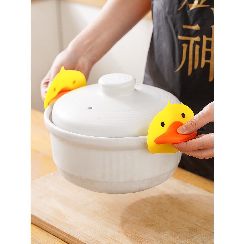 Luva resistente ao calor Luva térmica cozinha Silicone anti queimadura Tampa de panela antiderrapante de pato amarelo pe