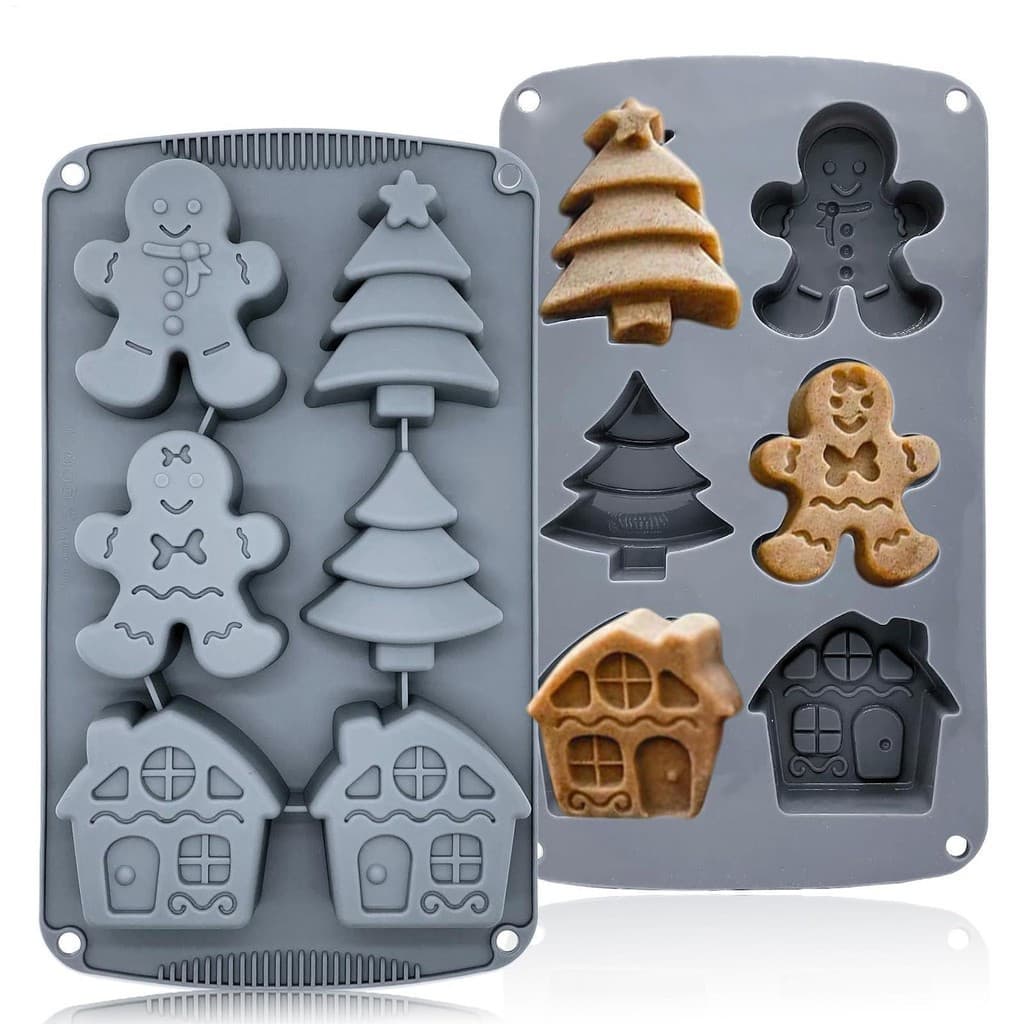 Molde de Silicone de Natal Boneco de Gengibre Artesanato Casa das Doze Árvores 6 Formas 3D Ocas Não Explicadas 8ATA