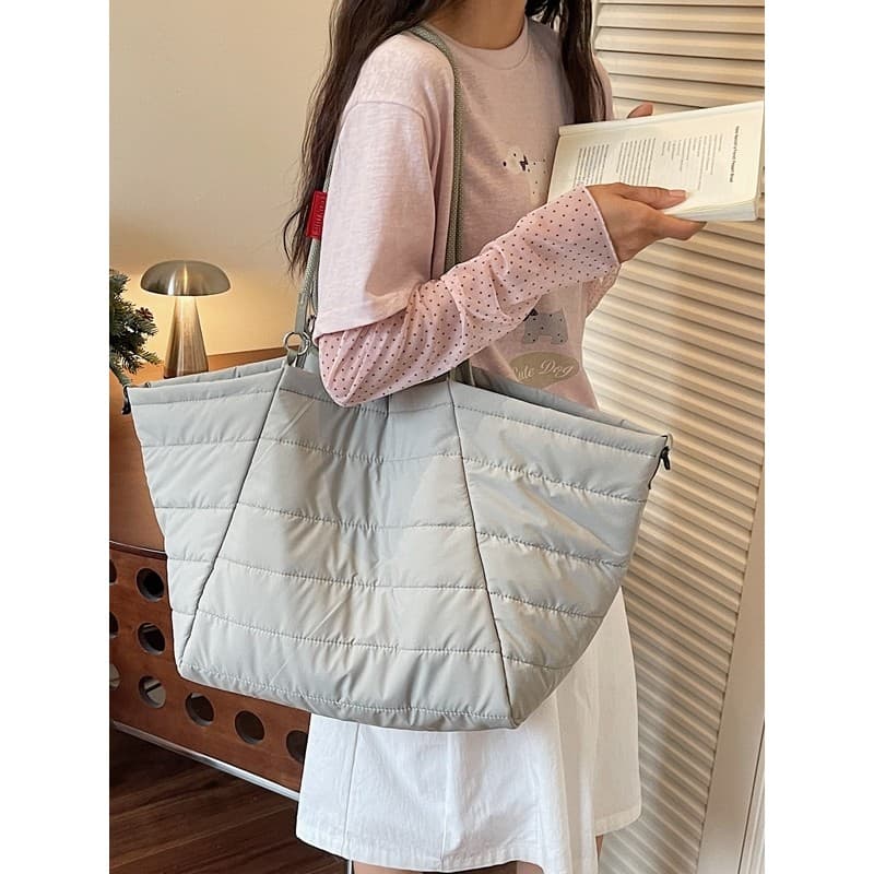 Grande capacidade sacola feminina acolchoado diamante bolsa de ombro leve Commuter bolsa de pano de náilon macio saco de