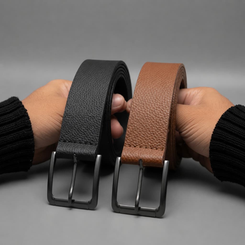 Kit 2 Cinto Masculino Couro Básico Casual Preto Marrom Caramelo
