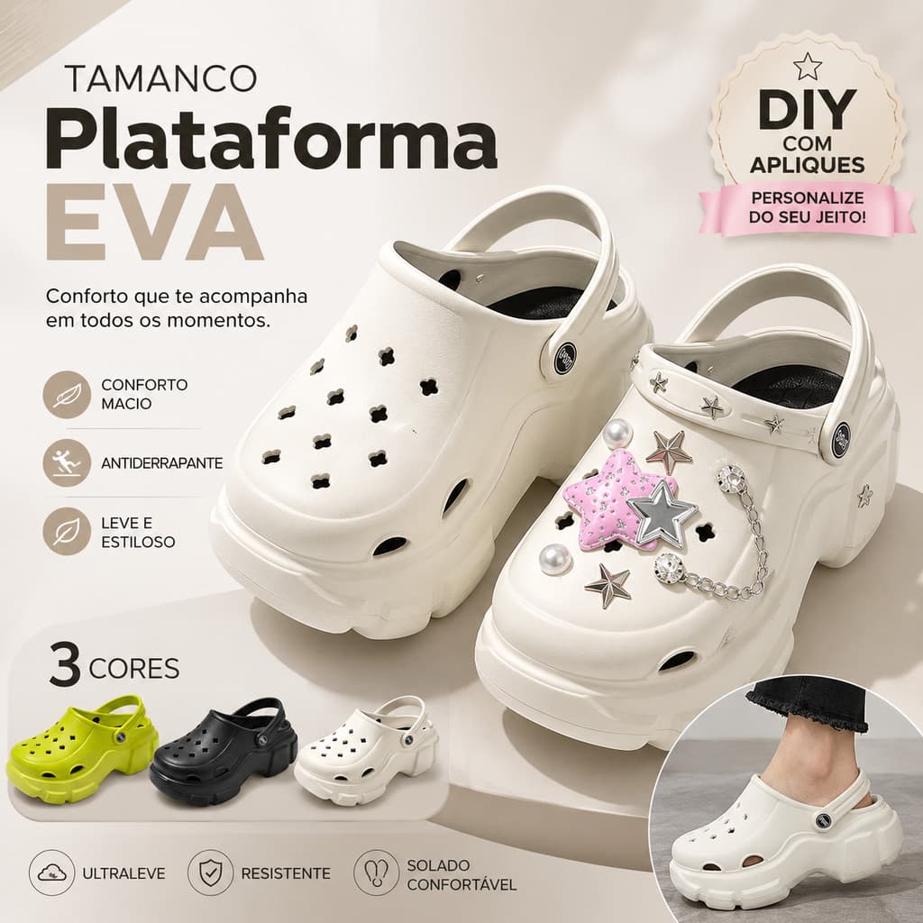Sapato Babuche Feminino Macio Em EVA Com Decorações Sortidas-Original
