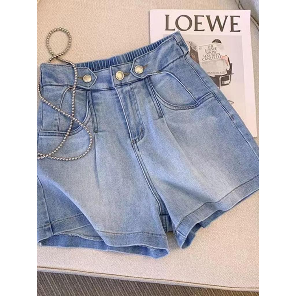 Shorts jeans feminino verão 2025 novo estilo cintura alta Design fino Retro solto pequeno a linha calças