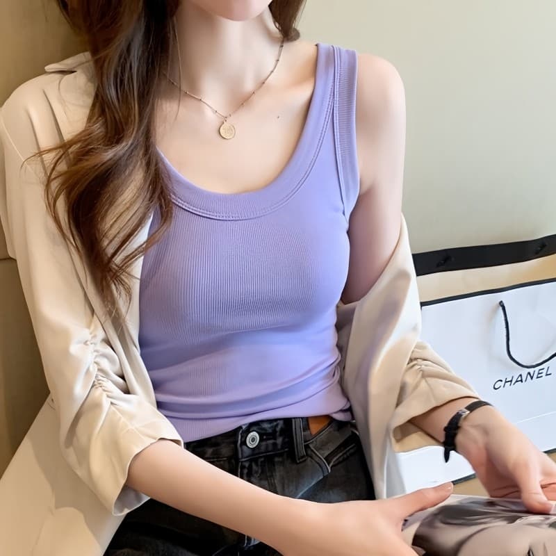 Camisola Anti-reflexo feminina de seda gelo estilo fino malha verão exterior usar camisa de fundo fino com almofada no p