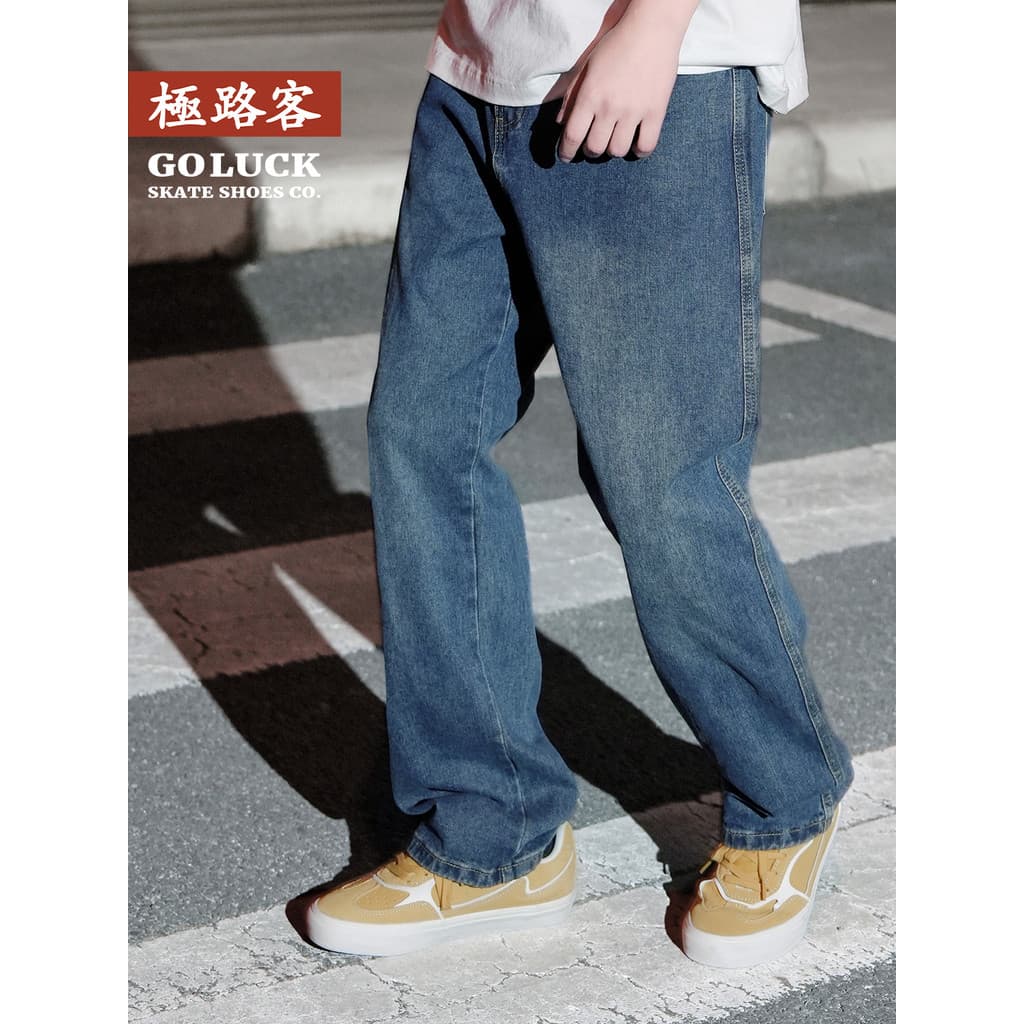 Jiluke 2026 novo estilo primavera verão das mulheres dos homens médio azul lavagem água americano Street Wear Casual em