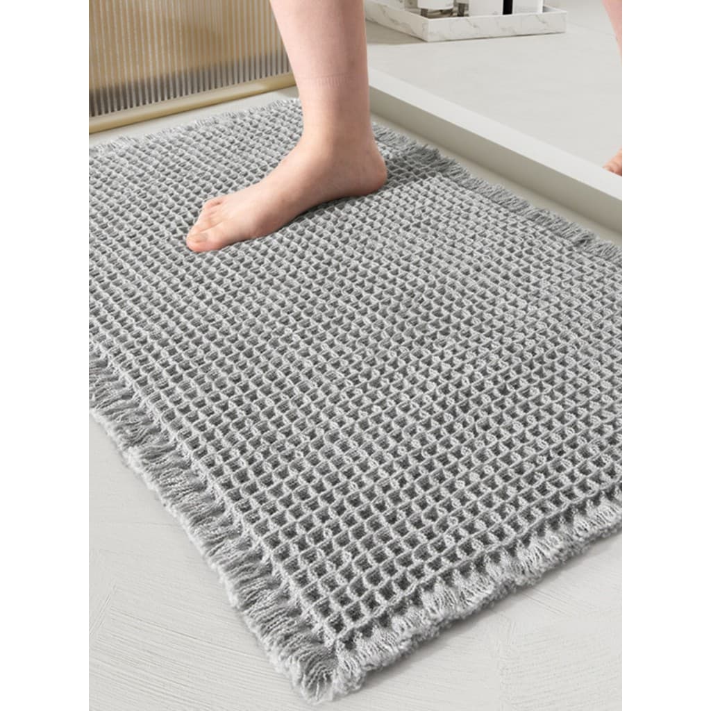 Tapete de chão de banheiro com borla, Waffle, estilo japonês, adesivo quente, absorvente, antiderrapante, porta de entra
