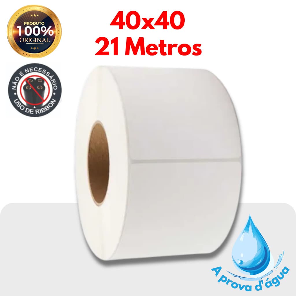 1 Rolo de etiqueta termica a prova d'água 40x40 quadrada 21 metros