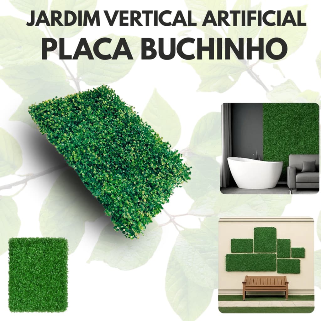 Placa de Folhagem Artificiais Buchinho 60x40cm – Durável e Fácil de Instalar Jardim Vertical e Muros