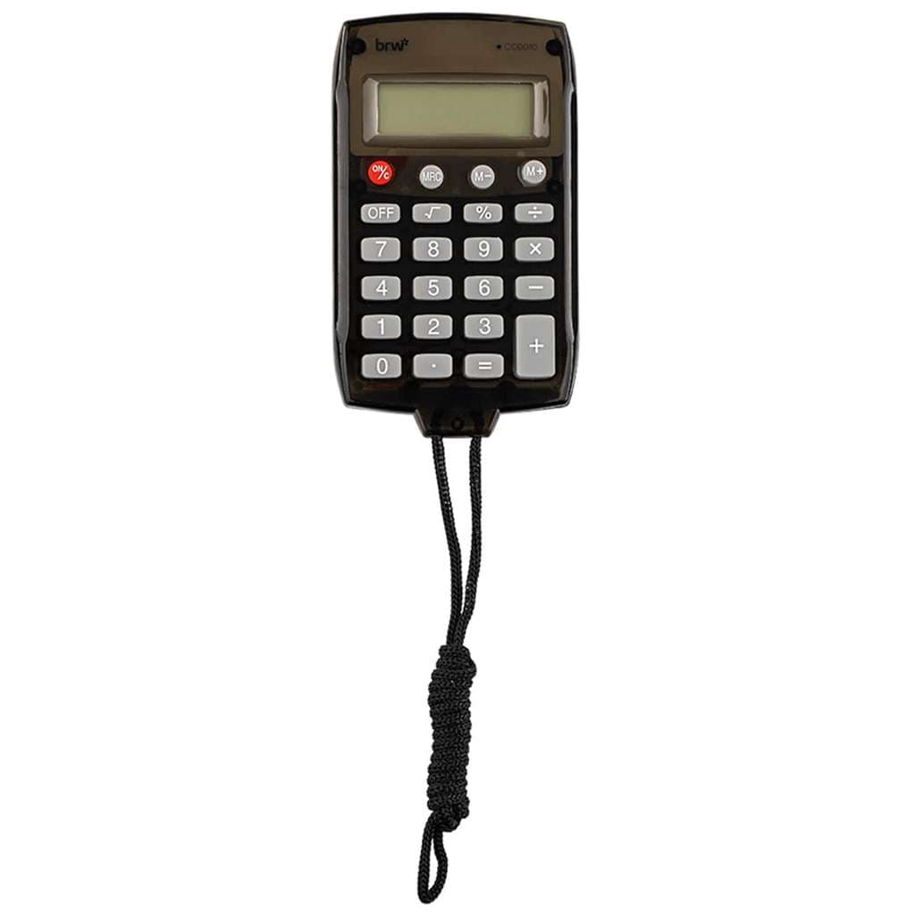 Calculadora de Bolso com Cordão 8 Dígitos Preta Pequena BRW com Desligamento Automático Bateria AG10