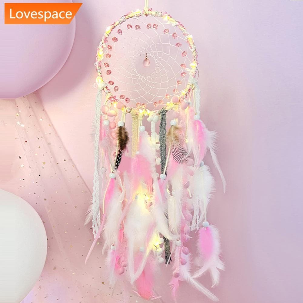 LS-STORE Parede Sonho Apanhador Led Artesanal Pena Trançado Sinos De Vento Para Decoração Do Quarto Pendurado Casa Natal