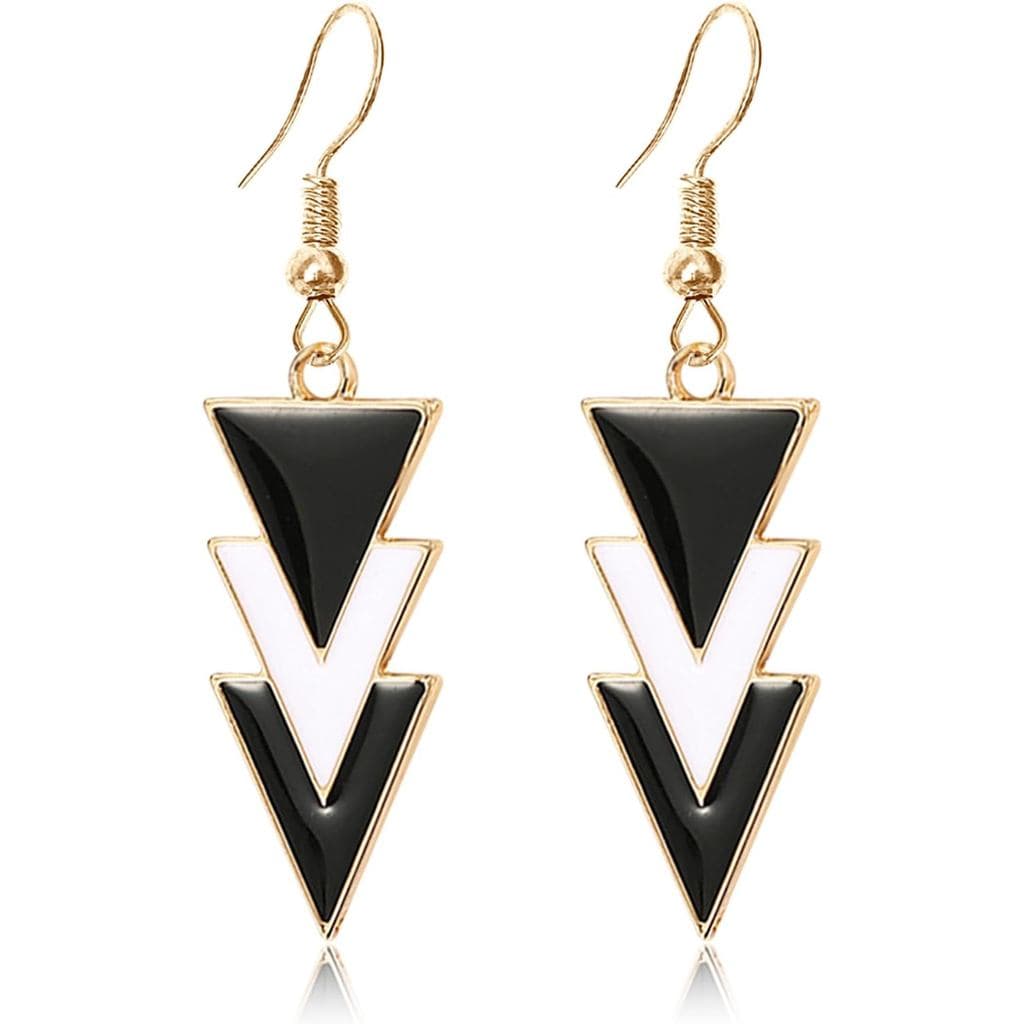 Brincos Pendentes Geométricos Triangulares de Metal Simples Feitos à Mão, Esmaltados em Preto e Branco, para Mulheres, J