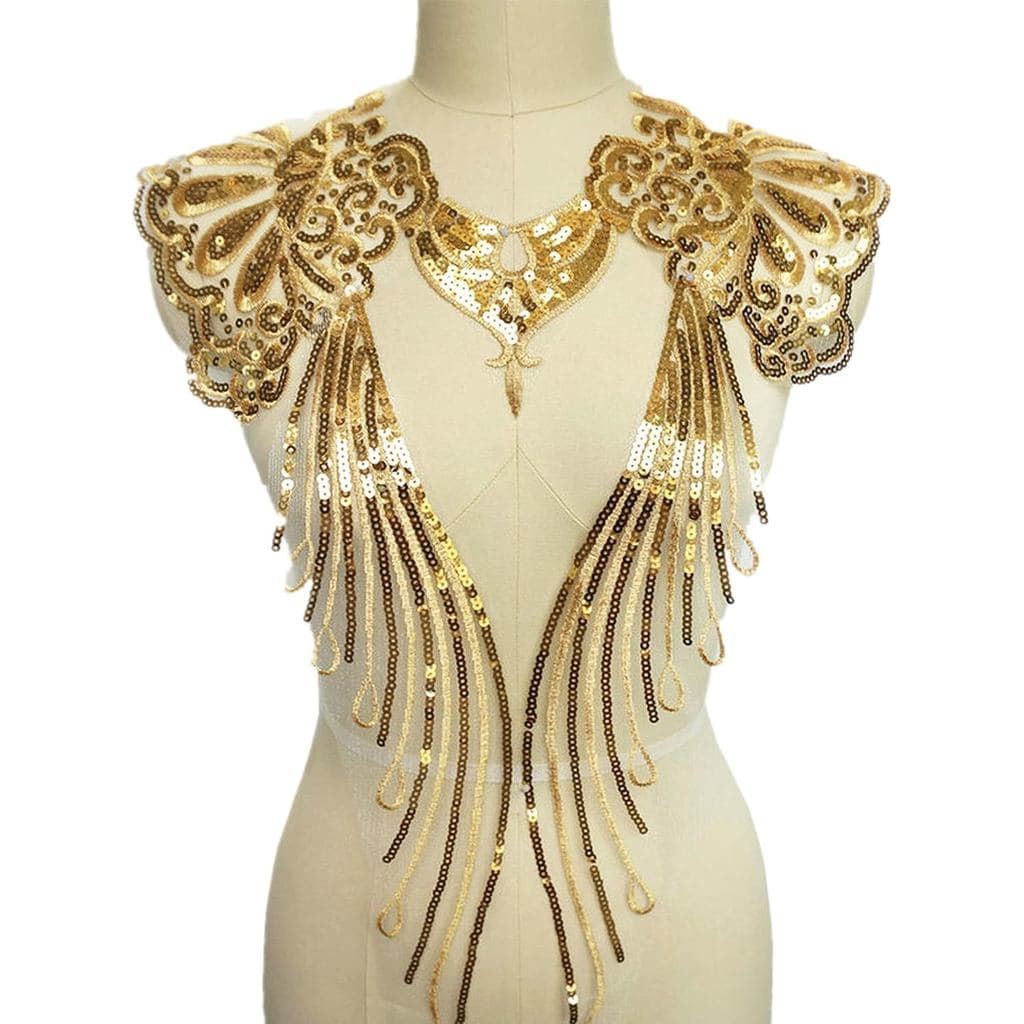 Apliques de Tecido para Costura: Gaze, Lantejoulas, Fio Dourado, Pena, Cauda de Fênix, Aplique de Colarinho, Broche, Ren