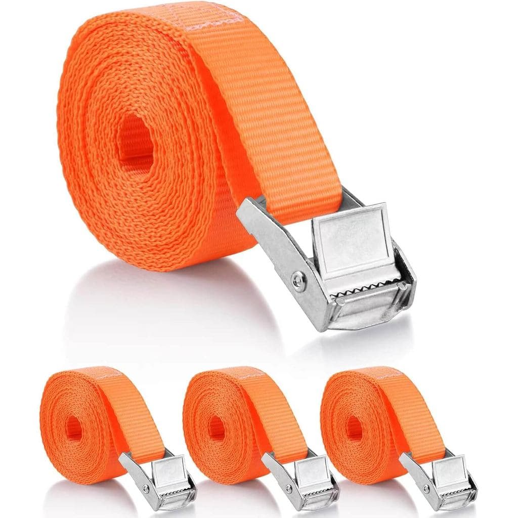 Conjunto de 4 Cintas de Amarração (1 pol x 10 pés) - Cintas com Catraca e Gancho para Caiaques, Motocicletas, Reboques,