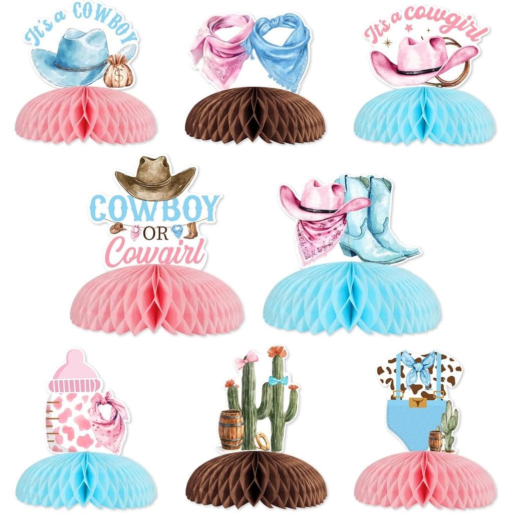 Decorações para Revelação de Gênero Jollyboom Western, 8 peças de Centro de Mesa em Papelão Estilo Cowboy ou Cowgirl par