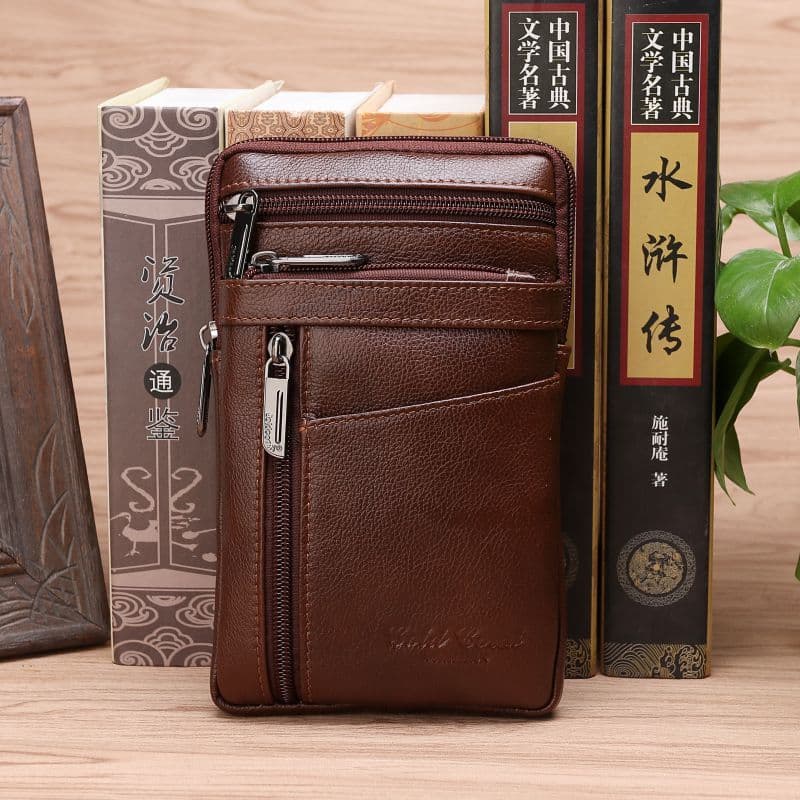 Coral dourado 22cm 23cm 23cm tela grande bolsa para celular primeira camada de couro bolsa de cintura masculina couro ge