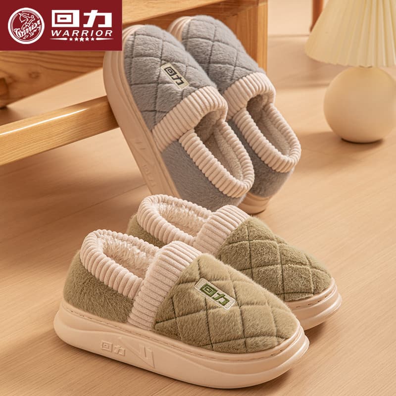 Puxar para trás chinelos de algodão feminino calcanhar sapatos de confinamento inverno de sola grossa casa antiderrapant