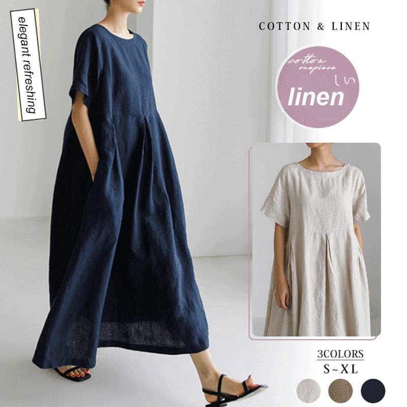 [Confortável e Elegante]【Cool And Flowy】Women's High Waist Midi Short Sleeve Dress/Vestido/Moda/Feminino