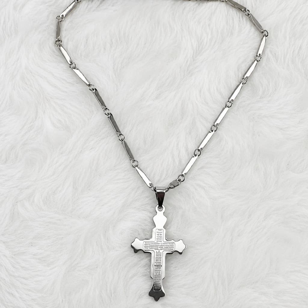 Colar Cruz Masculino Aço Inox Prata Corrente 57cm Religioso